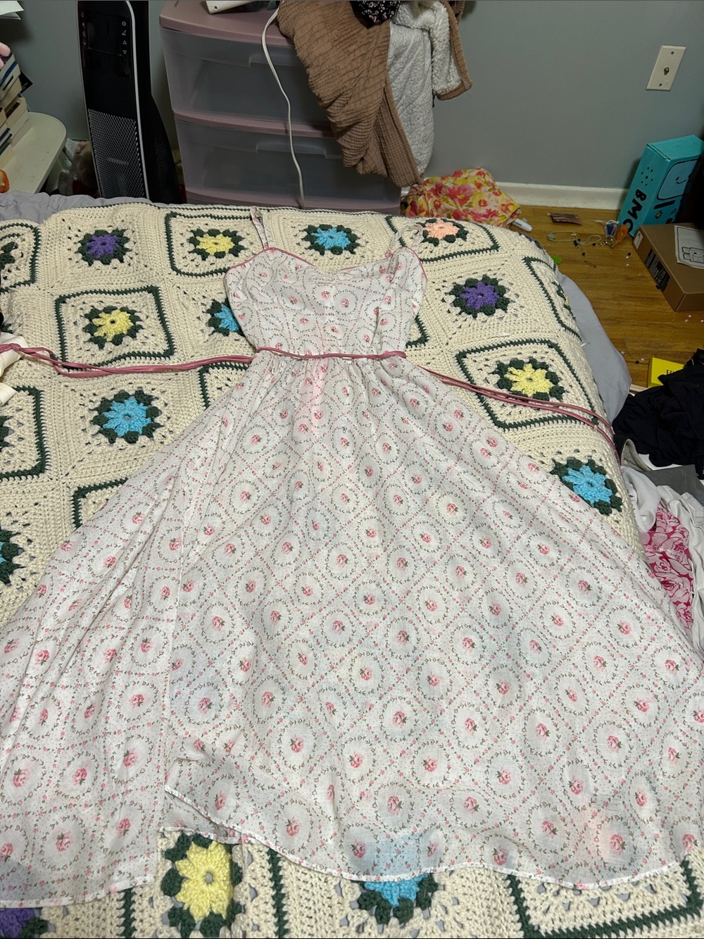 Handmade pink and white floral dress